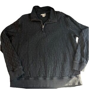 Men's Carbon2Cobalt 100% Cotton Washed Black Zip Crewneck Sweater‎ XL